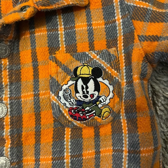 Orange vintagePlaid Jacket with Mickey Cartoon Patch